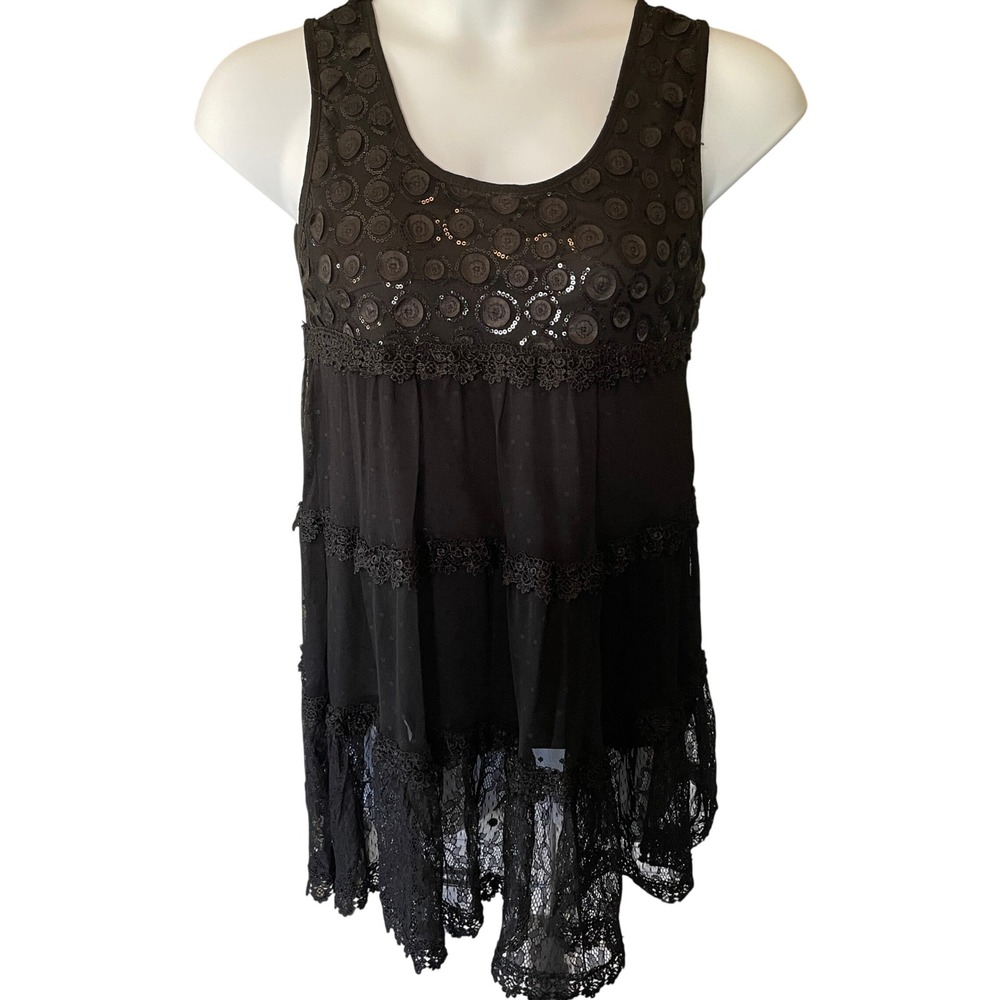 Simply Couture Womens Whimsigoth Romantic Lace Sequin Tiered Tank Top XL Goth